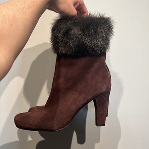 Brown Suede Ankle Heeled Boots Sam & Libby Size 9.5